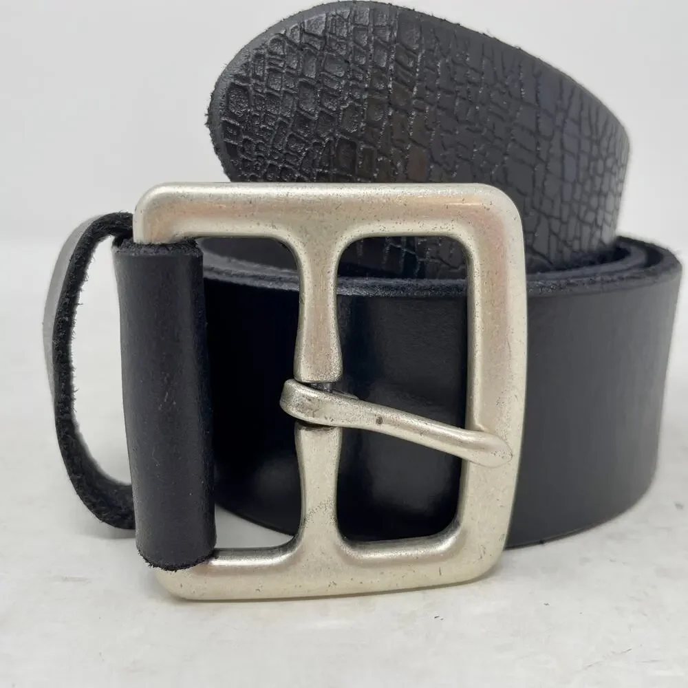 Lucky Brand Black Leather Chunky Y2K Belt Size 34 Textured